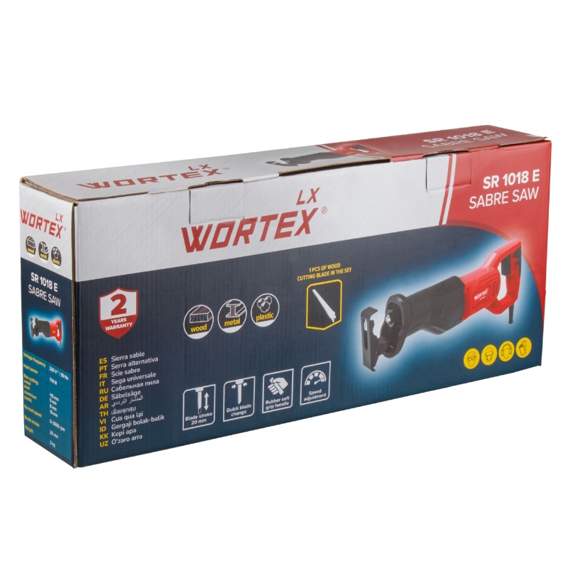 Сабельная пила Wortex LX SR 1018 E 1326521, в коробке + 1 пильное полотно, 710 Вт, дерево 115 мм, ход 20 мм, регулировка оборотов