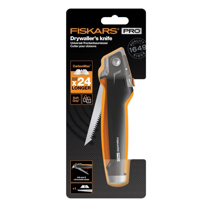 Нож для гипсокартона Fiskars CarbonMax 1027226, со сменным лезвием в Переславле