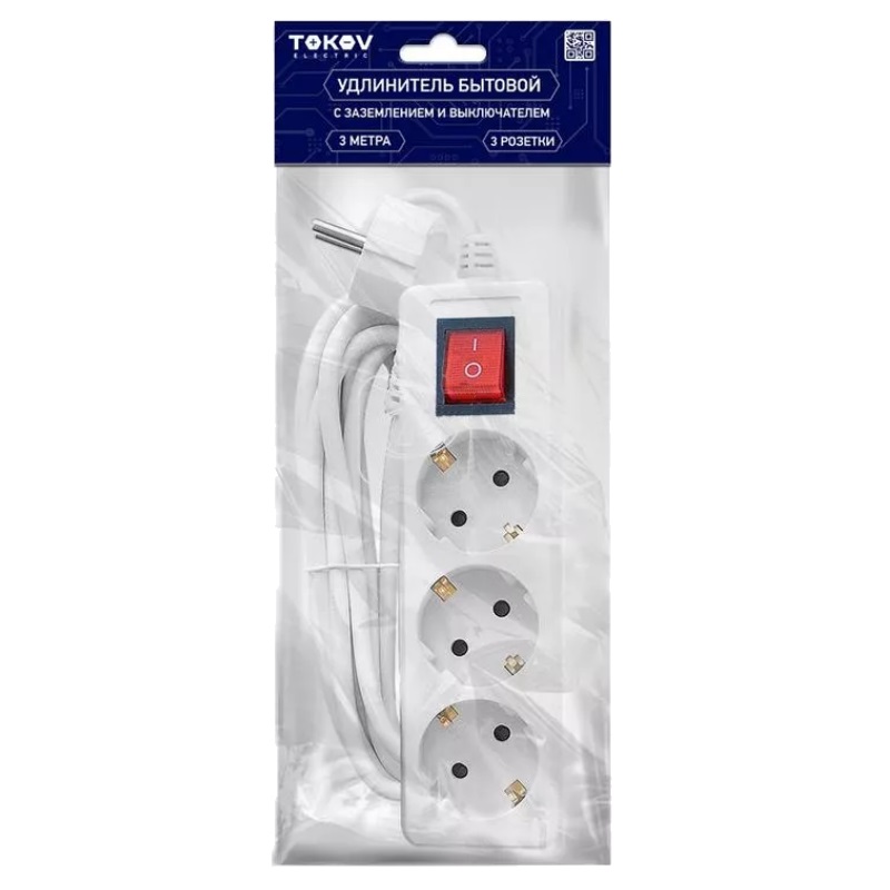 Удлинитель Tokov Electric TKE-C01-BU3-3-1-ZV (3х3 м, с заземлением, с выключателем) в Коврове