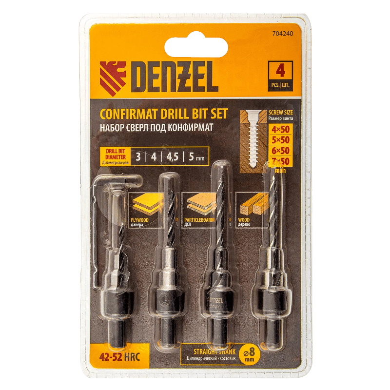 Набор сверл Denzel 704240, под конфирмат, 3-5 мм, 4 шт в Коврове