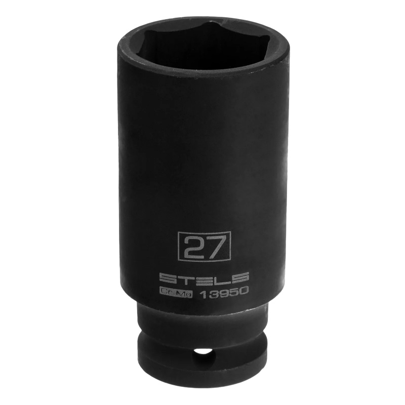 Головка ударная удлиненная шестигранная Stels 13950, 27 мм, 1/2", CrMo в Угличе