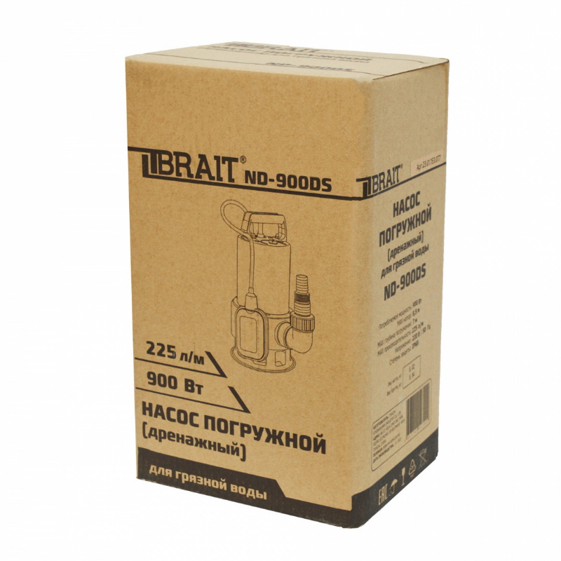 Насос дренажный погружной Brait ND-900DS 23.01.153.077, 225л/м, 900Вт, до 35мм, максимальный напор 8,5м в Александрове