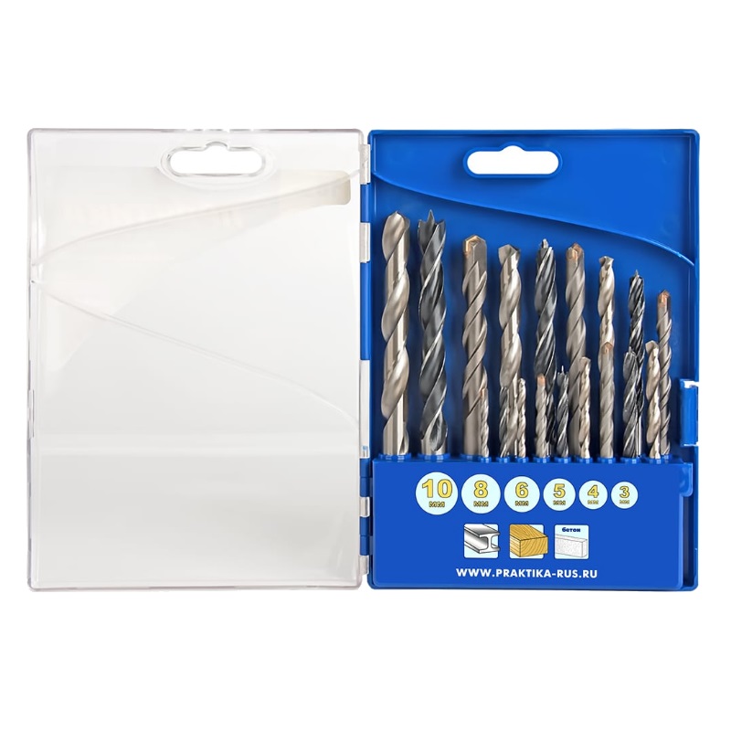 Набор сверл комбинированный по металлу/бетону/дереву Практика Профи 640-391, 18 штук