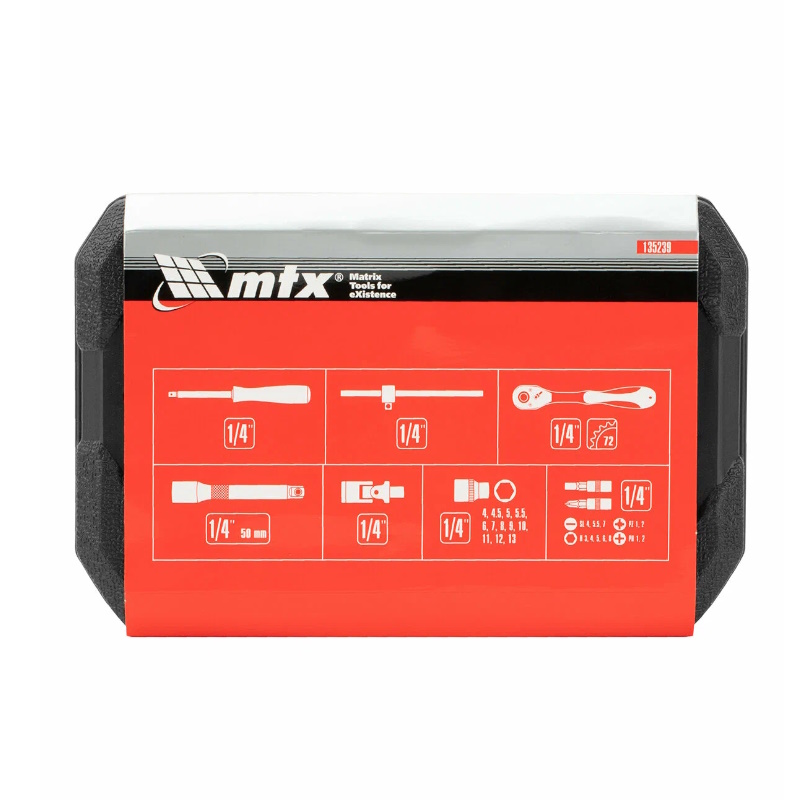 Набор инструментов MTX 135239, 1/4", CrV, пластиковый кейс, 29 предметов в Угличе
