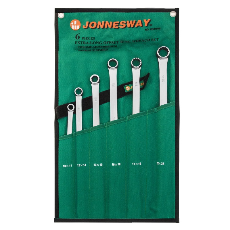 Набор ключей гаечных Jonnesway накидных, удлиненных, CrMo в сумке, 10-24 мм, 6 предметов, W61106S