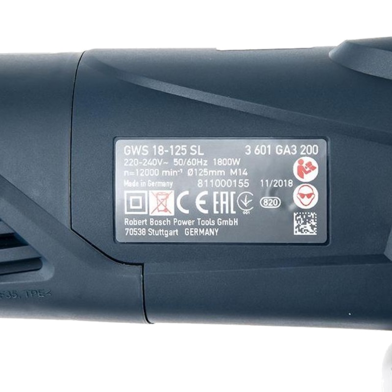 Угловая шлифмашина (болгарка) Bosch GWS 18-125 SL 0.601.7A3.200, 125 мм, 1800 Вт, плавный пуск, регулировка оборотов в Муроме