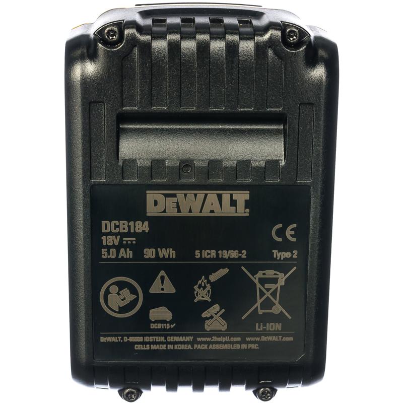 Аккумулятор DeWalt DCB184-XJ XR (Li-Ion, слайдер, 18 В, 5 Ач, вес 600 г, профессиональная эксплуатация) в Иваново
