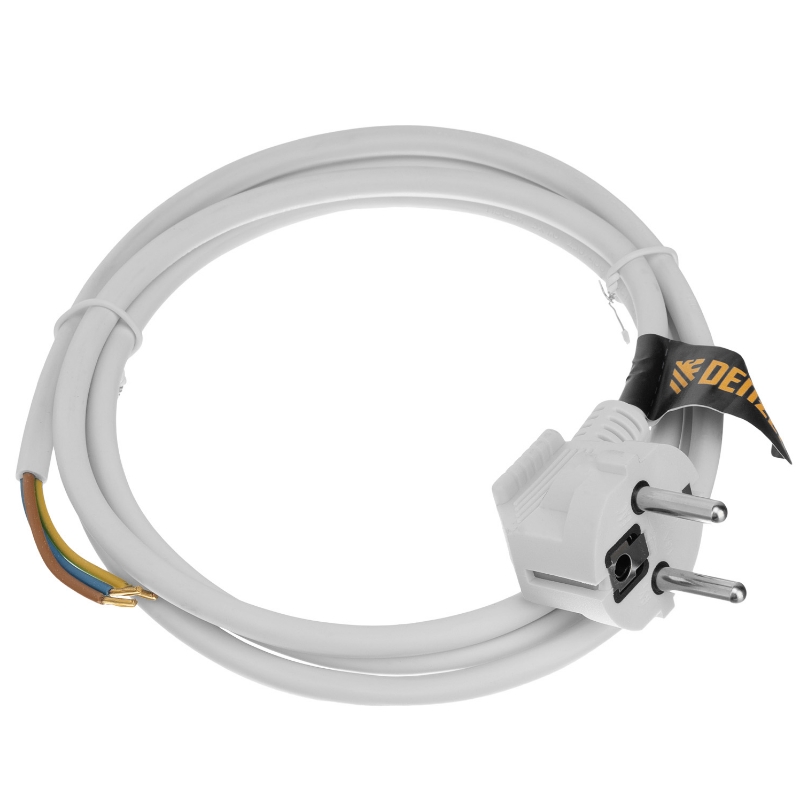 Шнур сетевой Denzel Energy Series 37662, ПВС, 1,5 м, 3х1 мм, с неразборной вилкой, белый в Ярославле