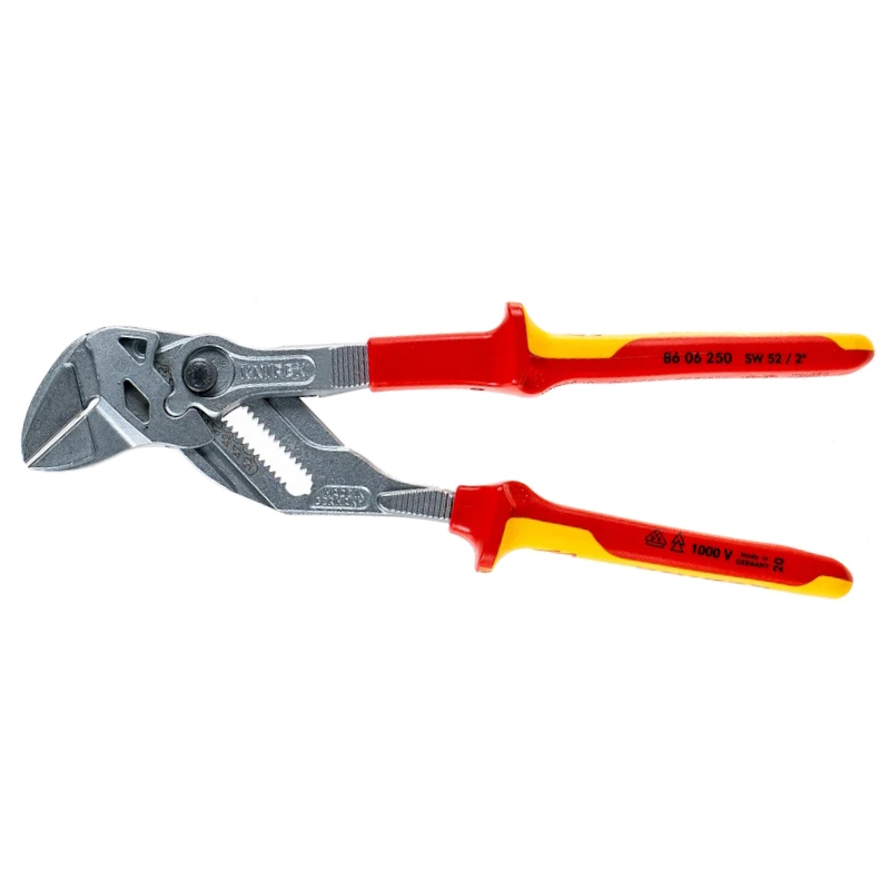 Клещи переставные-гаечный ключ Knipex KN-8606250, VDE, зев 52 мм, длина 250 мм, хром, 2-компонентные диэлектрические ручки в Переславле