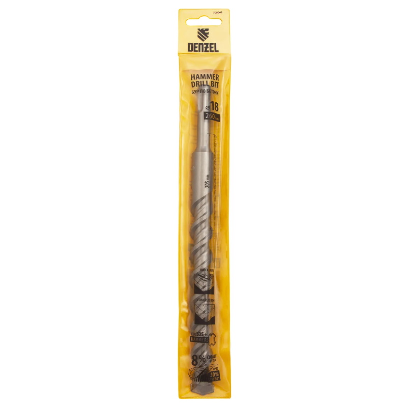 Бур по бетону Denzel 705043, двойная спираль, Cobalt W-tip, 18x260 мм, SDS PLUS в Туле