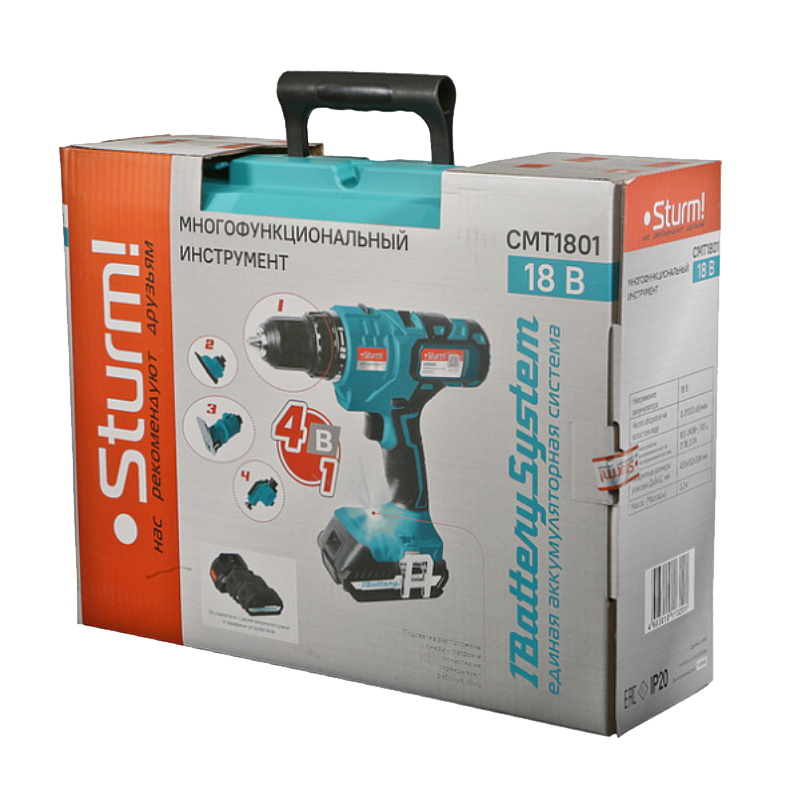 Аккумуляторный шуруповерт-мультитул Sturm CMT1801, 4 в 1, 1 BatterySystem