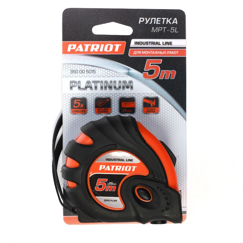 Рулетка Patriot MPT-5L Platinum 350005015, усиленная, ABS - пластик, 5м  в Рыбинске