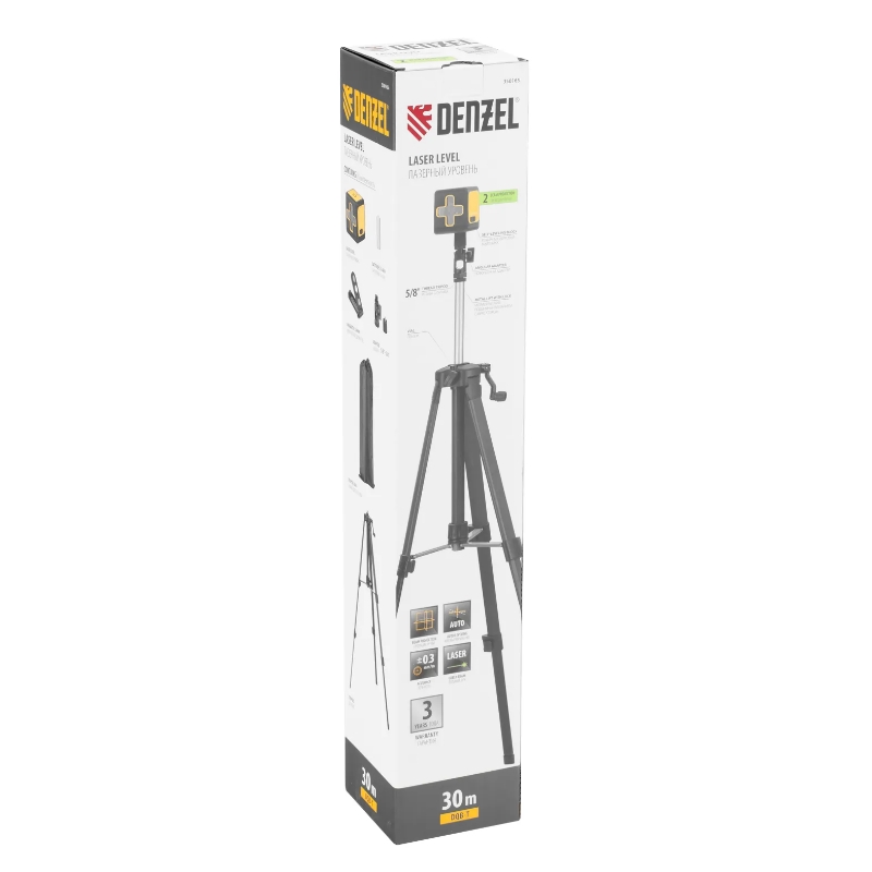 Лазерный уровень Denzel DQB-T 350165, 30 м, зеленый луч, батарейки, штатив в Вологде