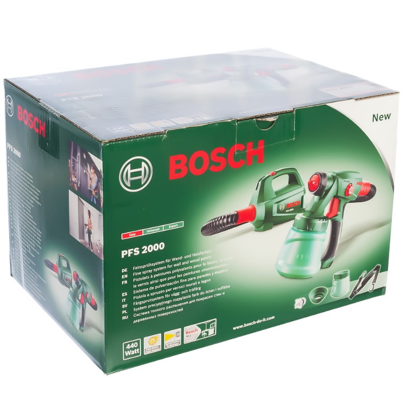 Электрический краскопульт Bosch PFS 2000 0.603.207.300, объем бачка 0,8 л, мощность 440 Вт, воздушный тип во Владимире