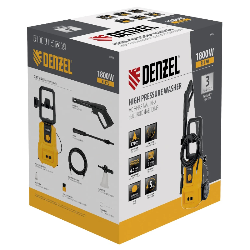 Мойка высокого давления Denzel R-170 58262, 170 бар, 1800 Вт, 380 л/ч в Вологде