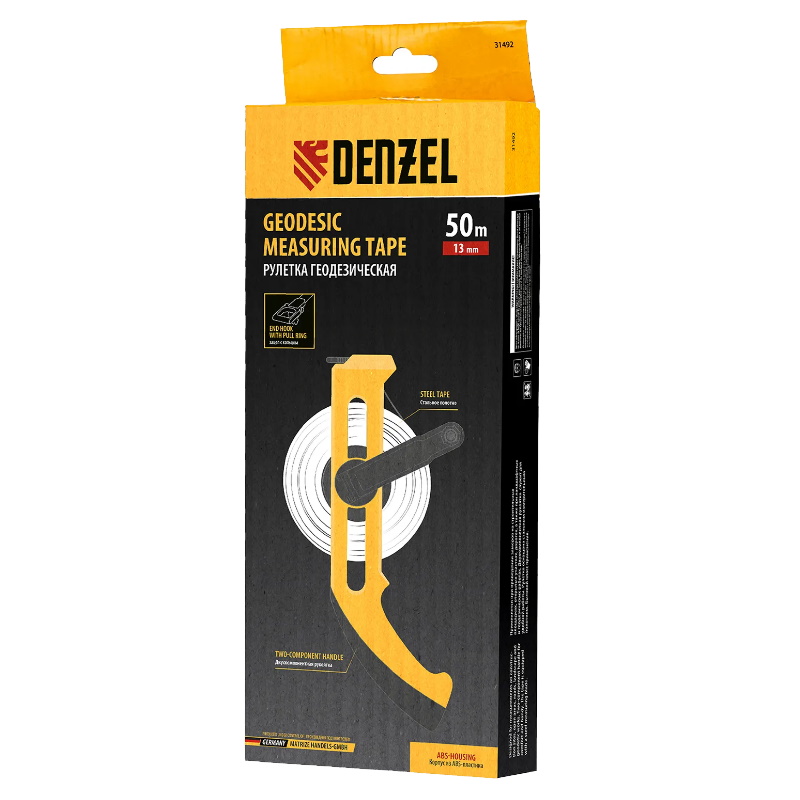 Рулетка геодезическая Denzel 31492, 50 м х 13 мм, открытый корпус, металлическая лента в Кинешме