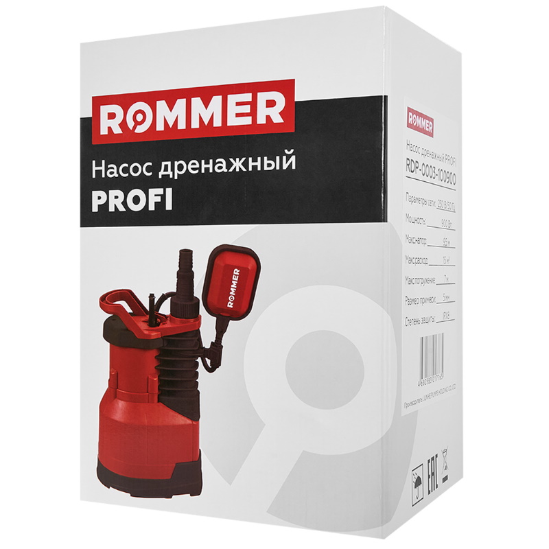 Насос дренажный Rommer PROFI RDP-0003-100900, H-9.5 м, Q-15 м3/ч, кабель 10 м, 900 Вт, для чистой воды в Коврове
