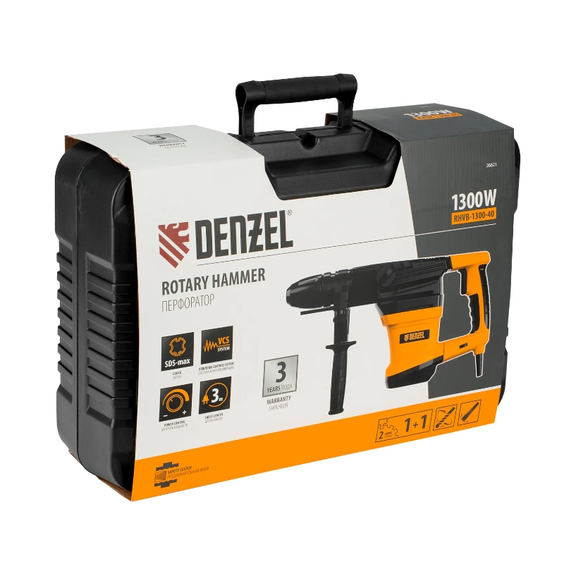 Перфоратор электрический Denzel RHVB-1300-40 26621, SDS-Max, 1300 Вт, 10 Дж, 2 режима в Переславле