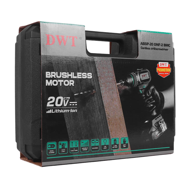 Аккумуляторная дрель-шуруповерт DWT ABSP-20 DNF-2 BMC, 20 V MAX, бесщеточная, 20 В / 2 Ач Li-ion, 60 Нм, 2 АКБ в Рыбинске