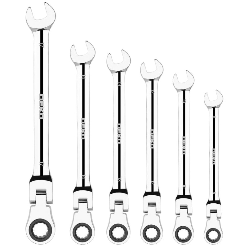 Ключи комбинированные трещоточные шарнирные в наборе Deko RW02 065-0550 8-17 мм 6 предметов 2135₽