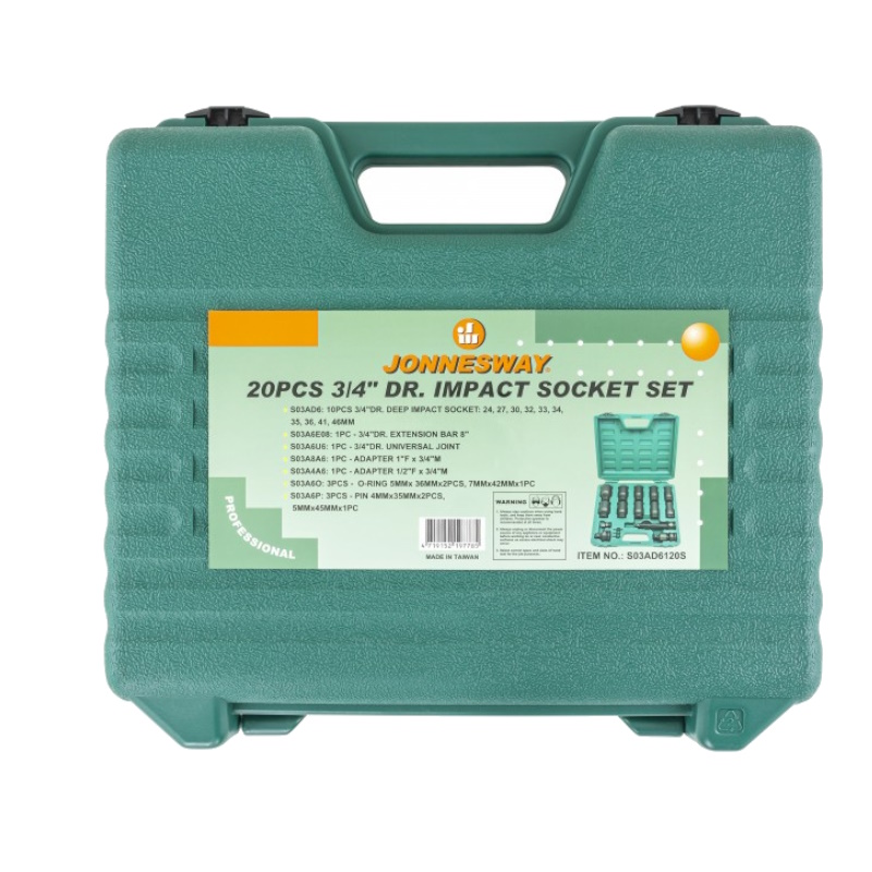 Набор ударных торцевых глубоких головок Jonnesway S03AD6120S (20 предметов, 3/4"DR, 24-46 мм)