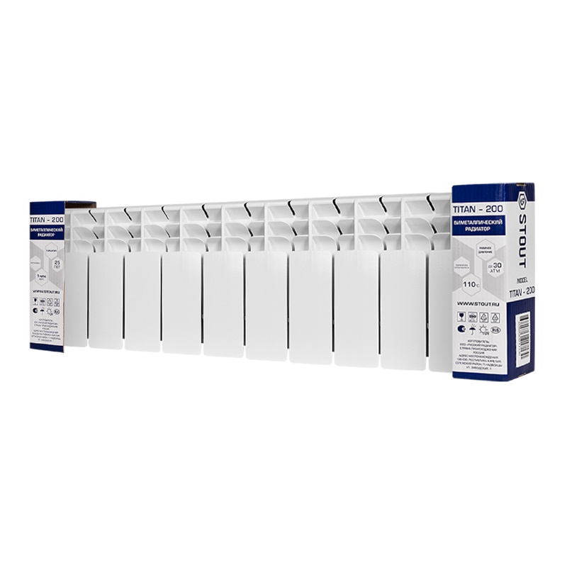Радиатор Stout TITAN 200 SRB-3310-020010, 10 секций, биметаллический, боковое подключение (белый RAL 9016)