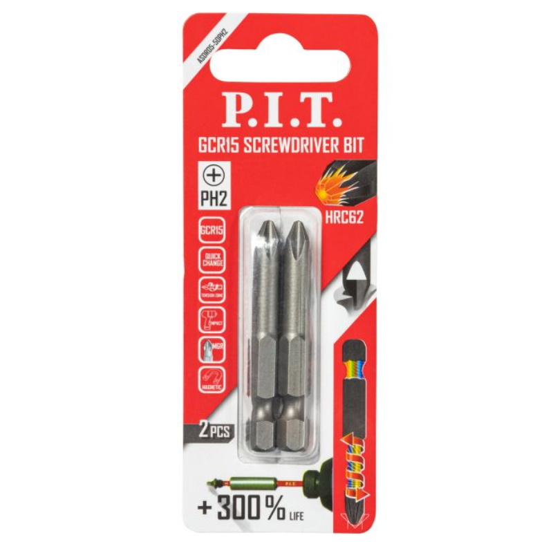 Бита P.I.T. ASDR05-50PH2, сталь GCR15, PH2x50 мм, 2 шт в уп. в Александрове