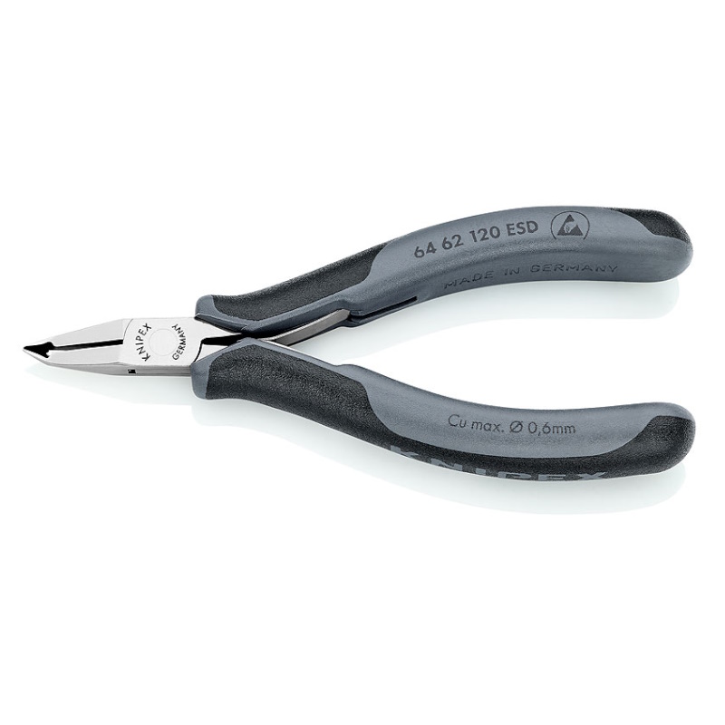 Кусачки торцевые для электроники ESD Knipex KN-6462120ESD, маленькая фаска, узкие губки 65°, 120 мм, 2-комп антистатические ручки в Туле