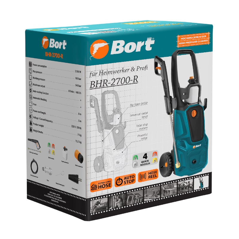 Мойка высокого давления Bort BHR-2700-R 93416114, 180 бар