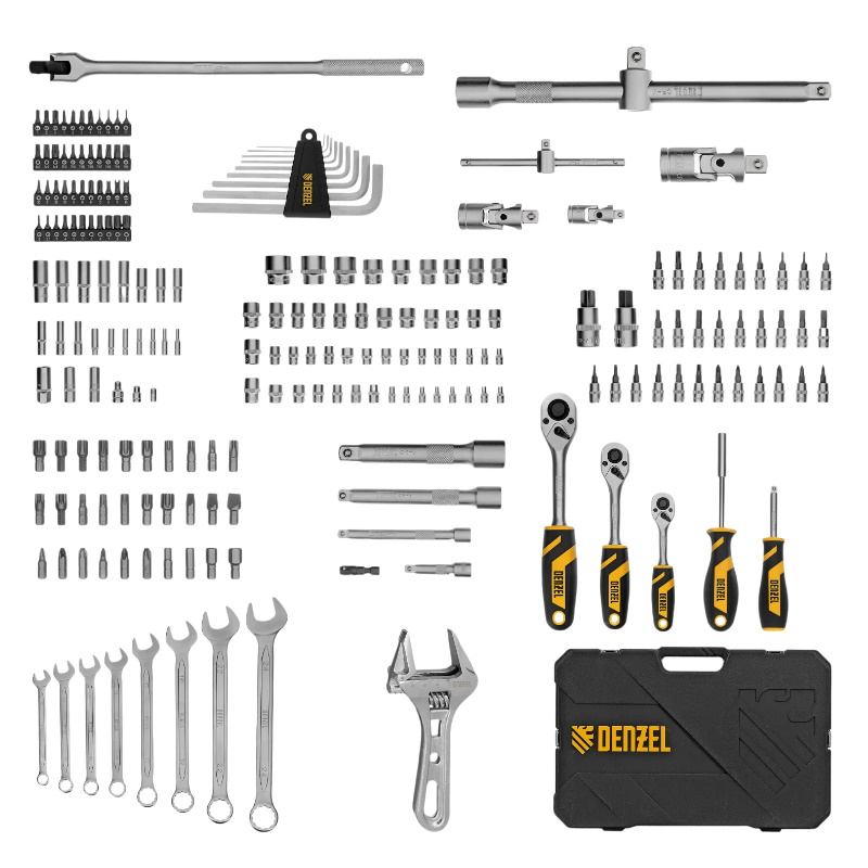 Набор инструментов Denzel 15807, 1/2", 1/4", 3/8", CrV, S2, пластиковый кейс, 216 предметов в Угличе