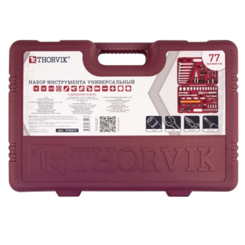 Набор инструмента универсальный Thorvik UTS0077 052802, 1/4", 1/2"DR, 77 предметов в Переславле