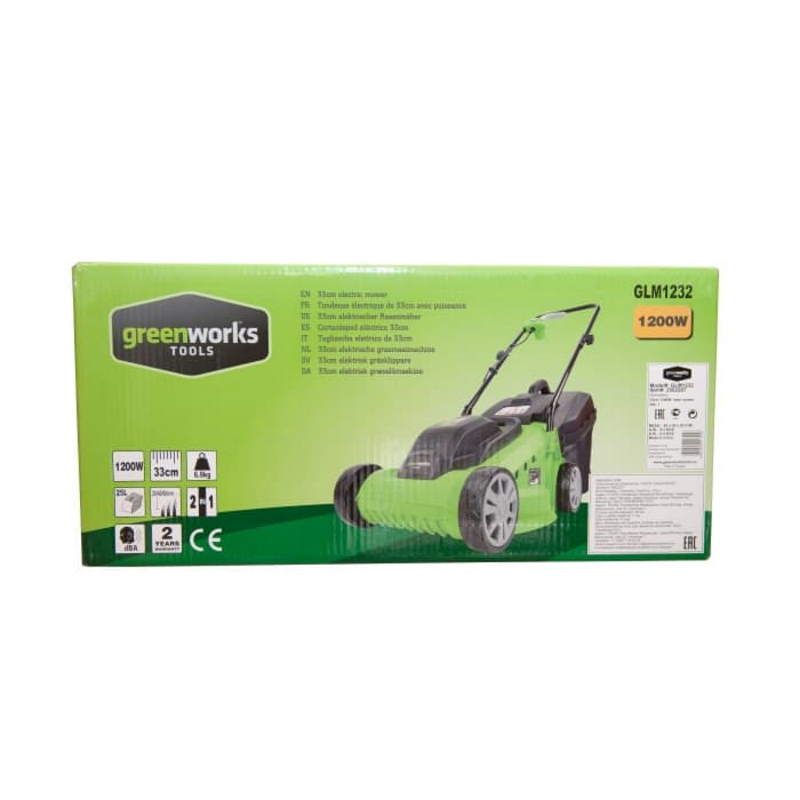 Газонокосилка Greenworks GLM1232 2502207, 1200 Вт, 33 см в Рыбинске