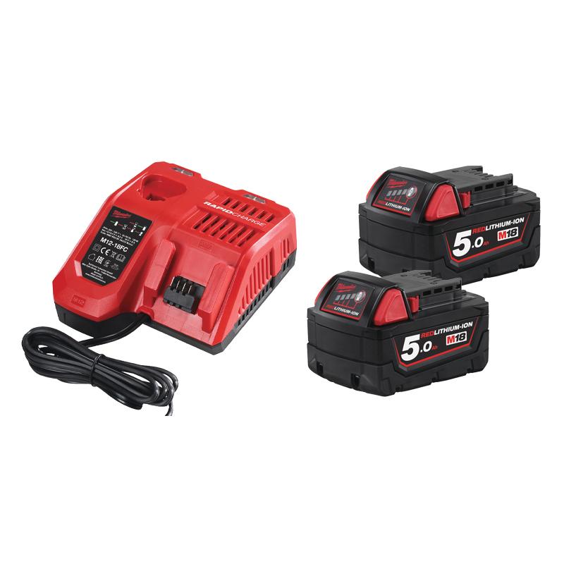 Энергокомплект Milwaukee M18 NRG-502 4933459217 (набор: зарядное устройство + 2 аккумулятора 18В, емкость 5 Ач) в Твери