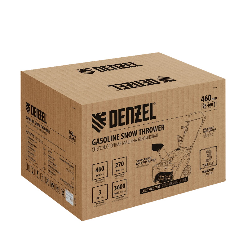 Бензиновая снегоуборочная машина Denzel SB 460 E 97649, шнек SnowCrusher в Рыбинске