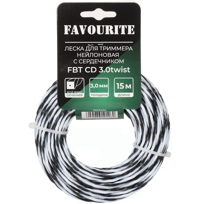 Леска для триммера нейлоновая Favourite FBT CD 3.0twist, 3,0мм, 15м, витой квадрат, с сердечником в Череповце