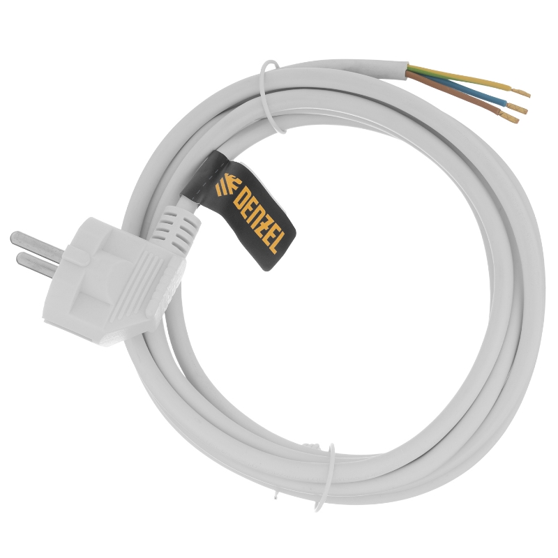 Шнур сетевой Denzel Energy Series 37666, ПВС, 3 м, 3х1 мм, с неразборной вилкой, белый в Вологде