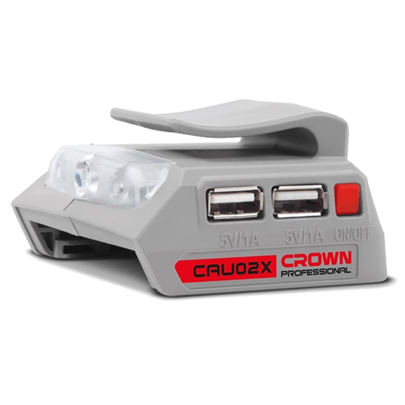 Силовой адаптер для зарядки гаджетов Crown CAU02X 20В B3+, 2хUSB-А, 5В/1А, LED-фонарь в Череповце