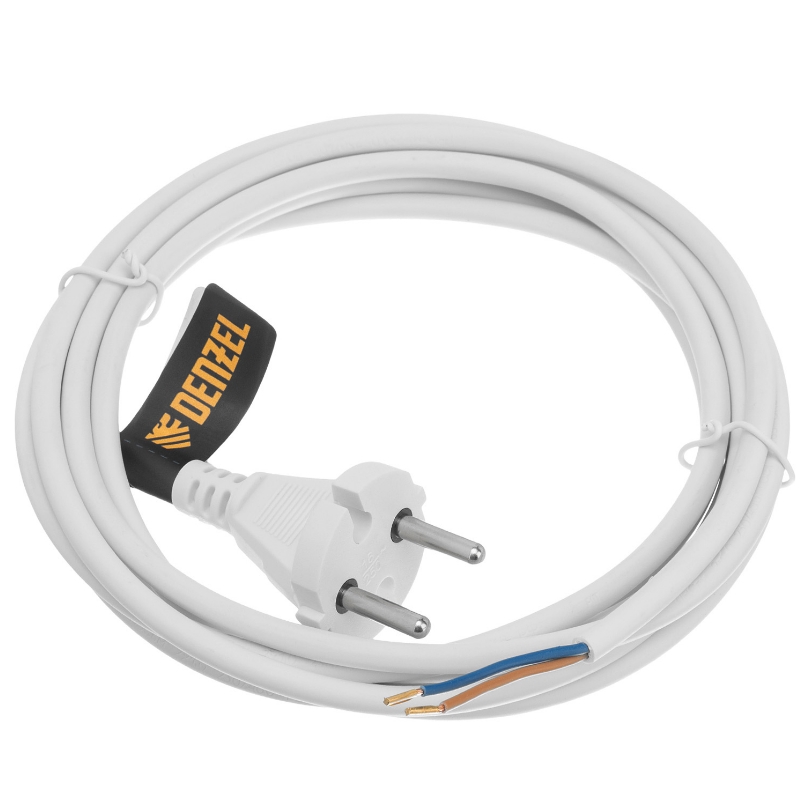 Шнур сетевой Denzel Energy Series 37664, ПВС, 3 м, 2х1 мм, с неразборной вилкой, белый в Ярославле