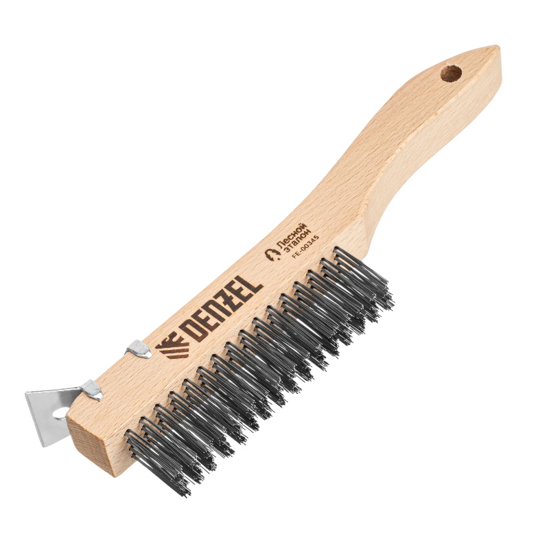 Щетка зачистная 4-х рядная Denzel 74847 проволока из нержавеющей стали с деревянной ручка скребок EFP 275₽