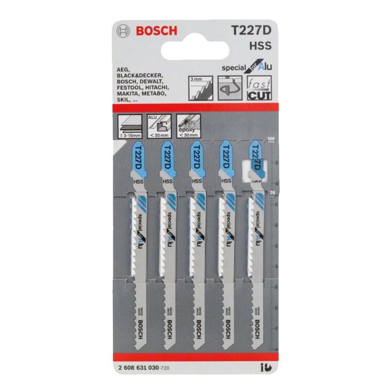 Пилки по металлу для лобзика Bosch T 227 D, HSS 2.608.631.030 (5 шт., быстрый рез, длина 100 мм) в Туле