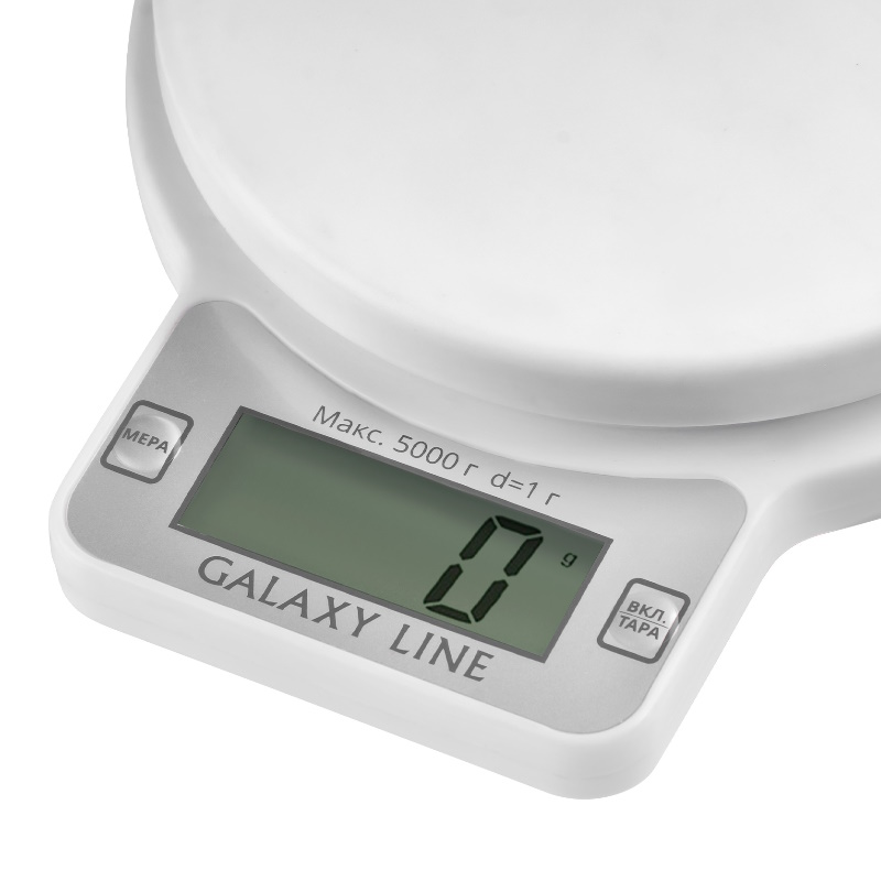 Весы кухонные Galaxy Line GL 2814 4610092012698, белый, пластик, ЖК-дисплей, максимально допустимый вес 5 кг в Угличе