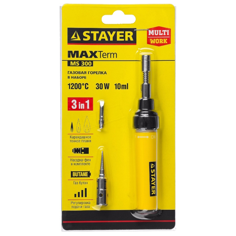 Газовая горелка Stayer "MASTER" 55506-H4, 3в1, регулировка пламени, 2 насадки, 1200С в Вологде