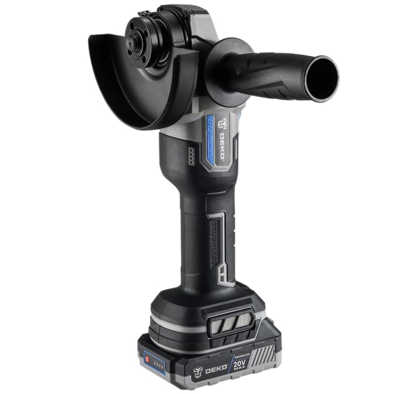 Шлифмашина угловая бесщеточная Deko DKAG20 063-4026 (Li-Ion, 3 Ач, 9000 оборотов/мин, вес 2.13 кг) 