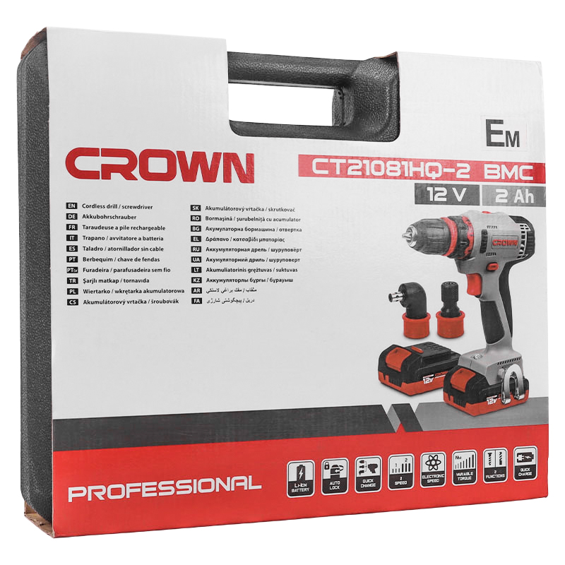 Аккумуляторный шуруповерт Crown CT21081HQ-2 BMC, 12В, 30Нм, 2Ач в Муроме