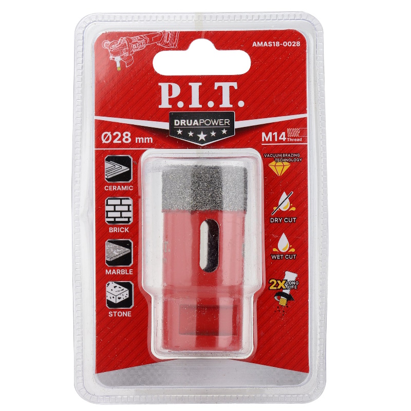 Коронка алмазная по керамограниту P.I.T. AMAS18-0028, 28 мм, M14, сухое сверление, вакуумная пайка в Иваново