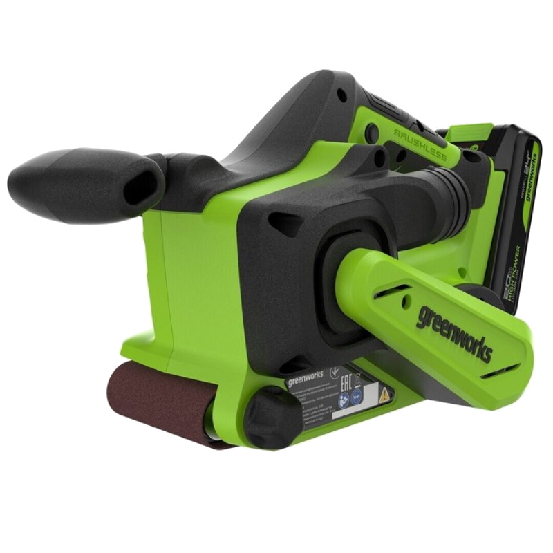 Ленточная шлифовальная машина аккумуляторная Greenworks G24BS 3100607CUA, 24V, б/щет, 75х457 мм, 259 м/мин, 1х2Ач, ЗУ, коробка в Вологде