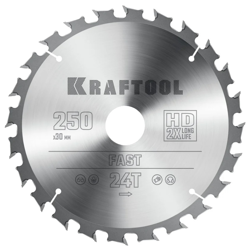 Пильный диск по дереву Kraftool Fast 36950-250-30 250 х 30 мм 24Т 2289₽