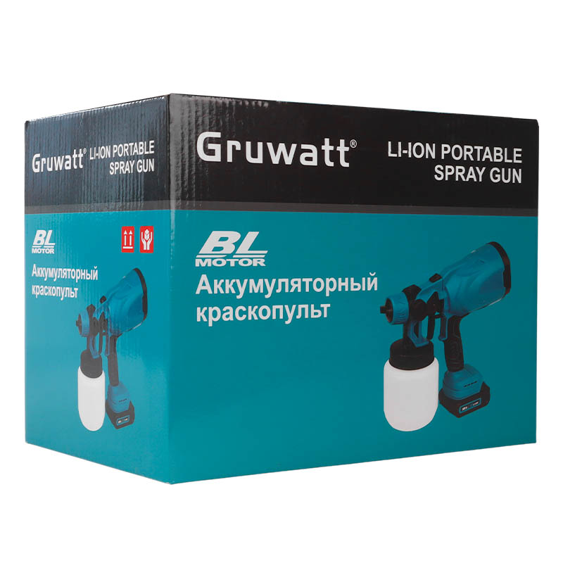Аккумуляторный краскопульт Gruwatt DYS14, 21v, 2.6Ah аккум., З/У, максим. диаметр ствола-2.5мм, вязкость жидкости 70 дин.сек в Угличе