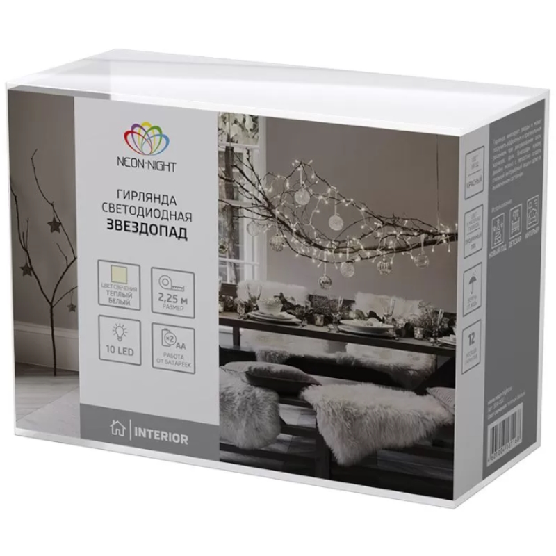 Гирлянда светодиодная Neon-Night "Звездопад" 304-002 1371814, 2.25м 10LED красный теплый белый в Туле