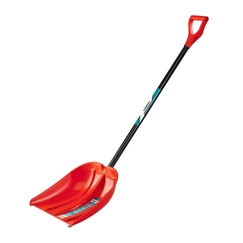 Снеговая лопата Сибин ЛПА-410 421845, 410 мм, пластиковая, с алюминиевой планкой, эргономичный алюминиевый черенок, V-ручка